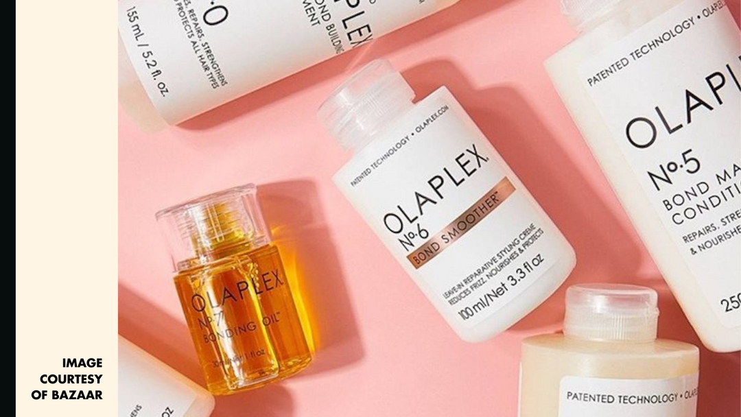 This is an image from BAZAAR that showcases a nicely laid out image of Olaplex products. This image is used in the Ippodaro Natural Salon blog post titled, "Olaplex.. Friend Or Enemy?" that gets into the details of current affairs with Olaplex.